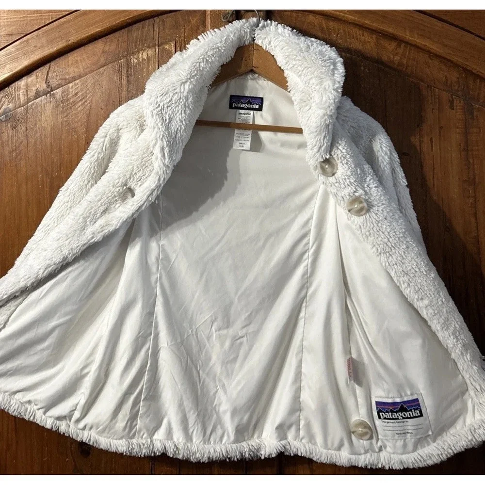 RARE Girls‎ Patagonia Pelage FLUFFY Fleece Jacket Birch White Sz 8 65591