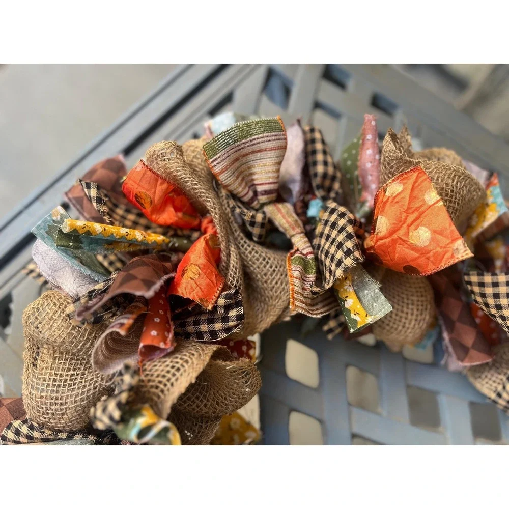 Fall rag garland / harvest / holiday / burlap/ farmhouse / rustic
