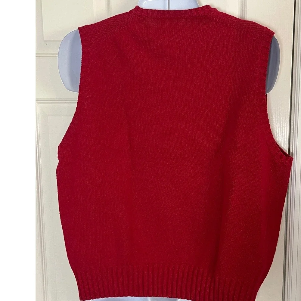Polo Ralph Lauren Mens XL Red V-Neck 100% Cotton Knit Sweater Vest Navy Pony