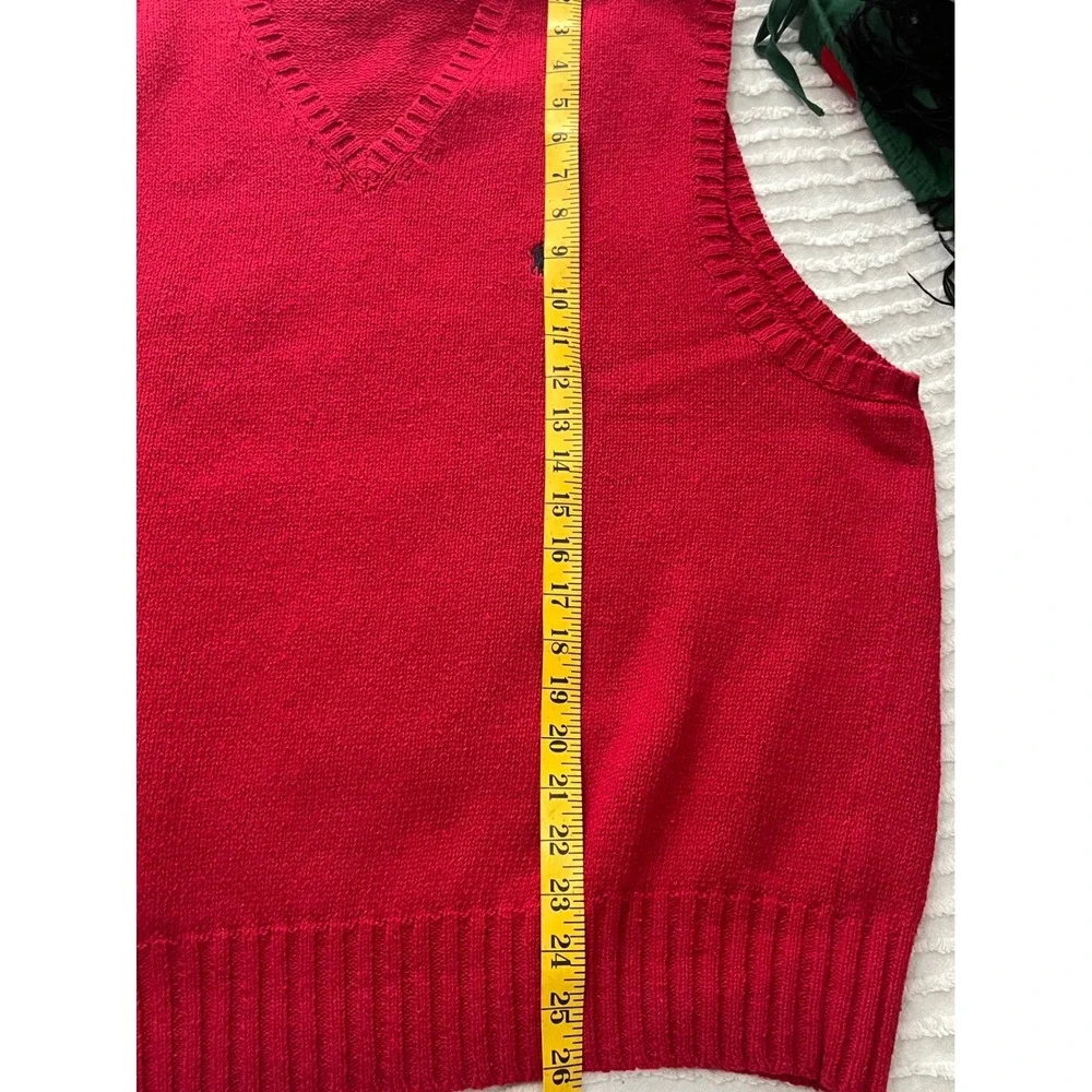 Polo Ralph Lauren Mens XL Red V-Neck 100% Cotton Knit Sweater Vest Navy Pony