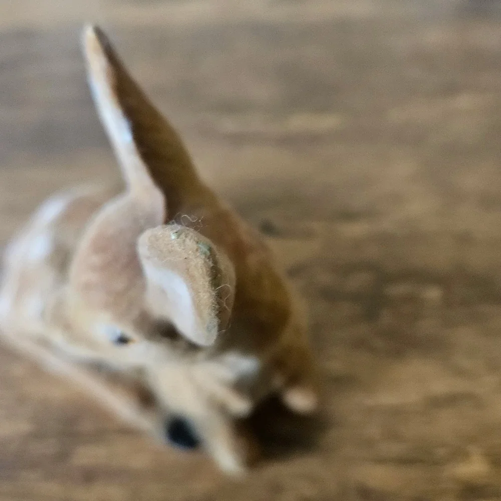 Vintage Flocked Deer Fawn Figurine Brown Spotted Woodland Easter Christmas Decor