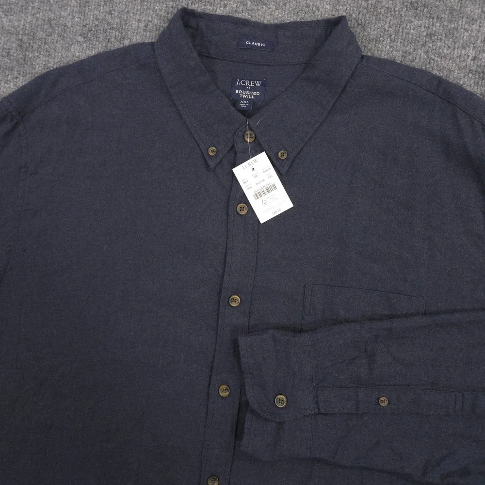 J Crew Brushed Twill Shirt Mens XXL Navy Classic Fit Long Sleeve Button Down NEW