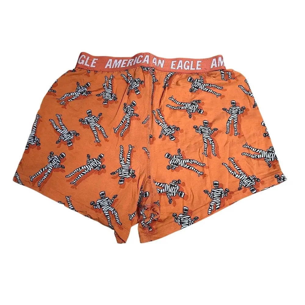 American Eagle Mummy Orange Black White Boxers Mens Small 29-31