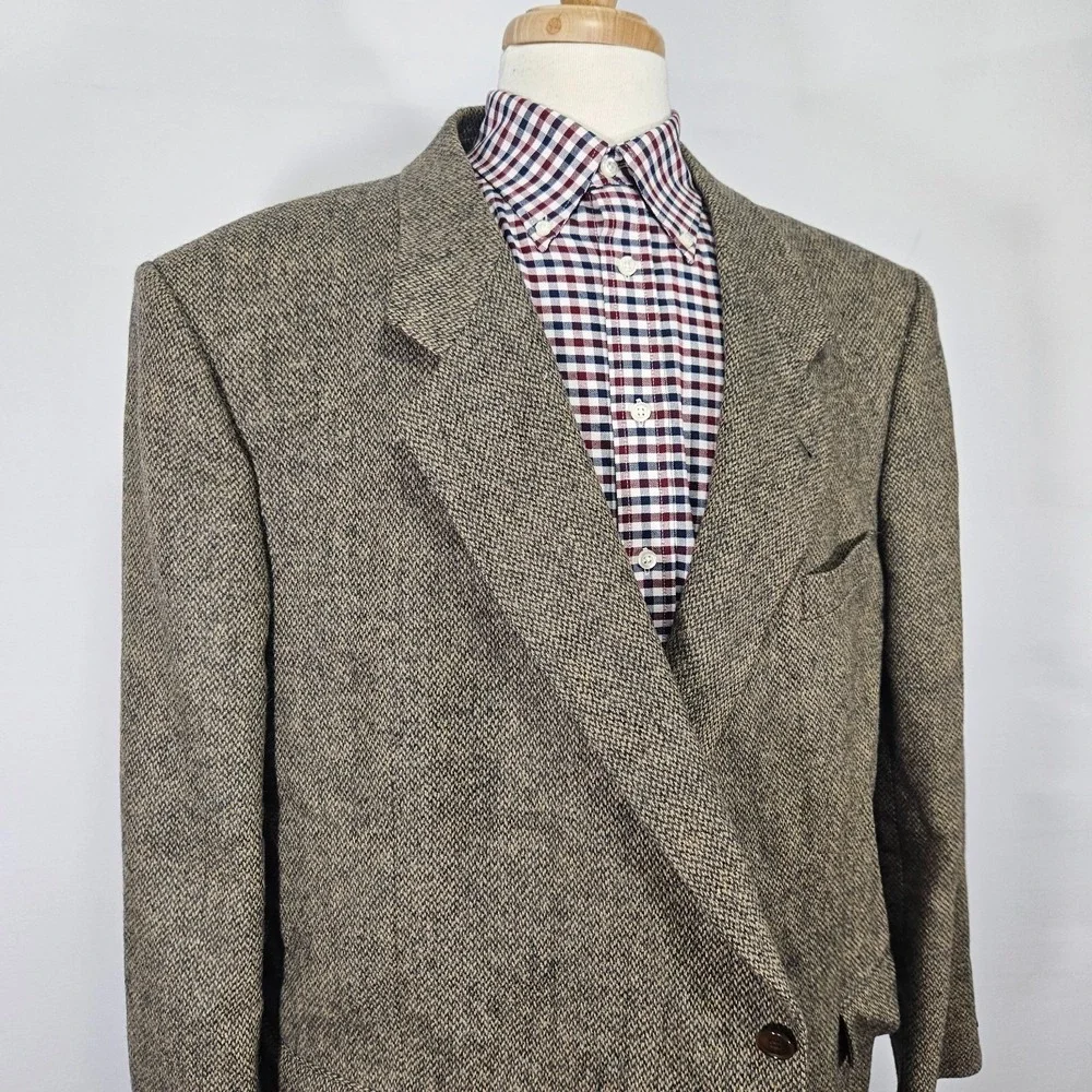 Men's Tweed Style Sport Coat Blazer Two Button Brown Wool Size 52R BIG