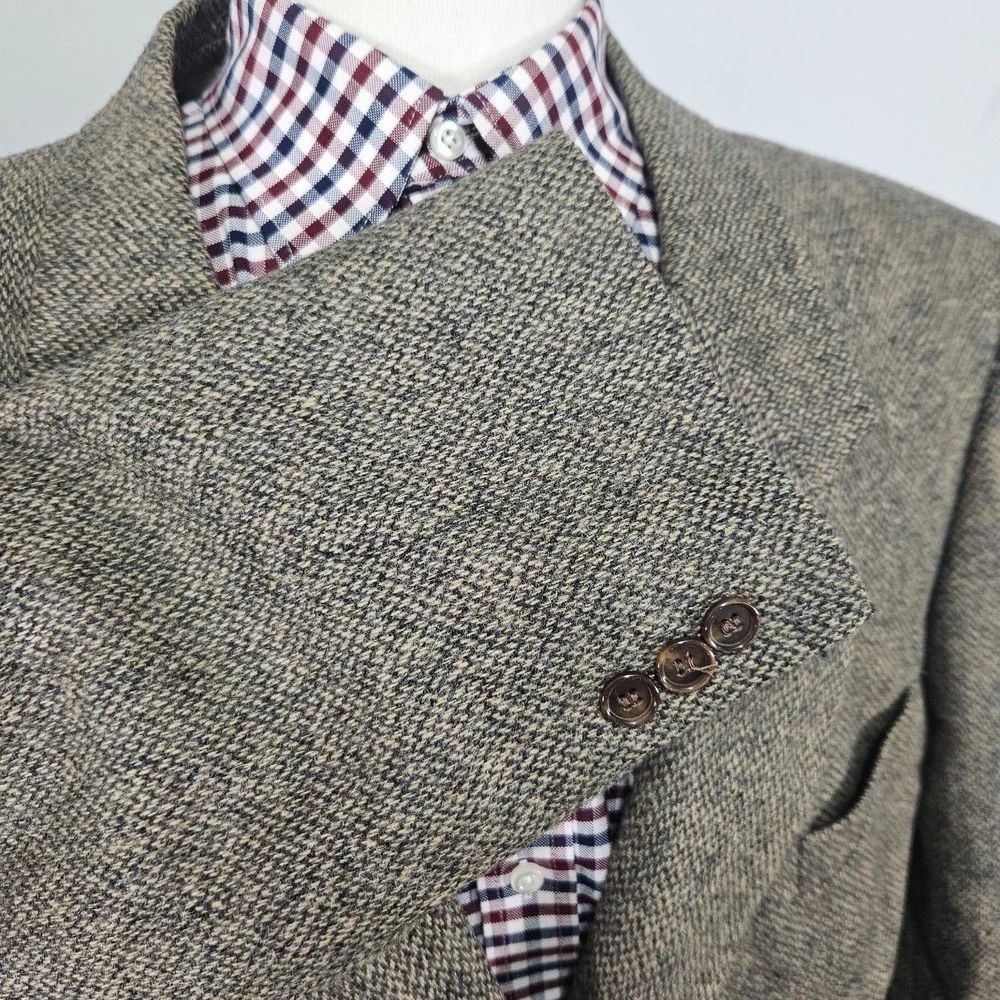 Men's Tweed Style Sport Coat Blazer Two Button Brown Wool Size 52R BIG