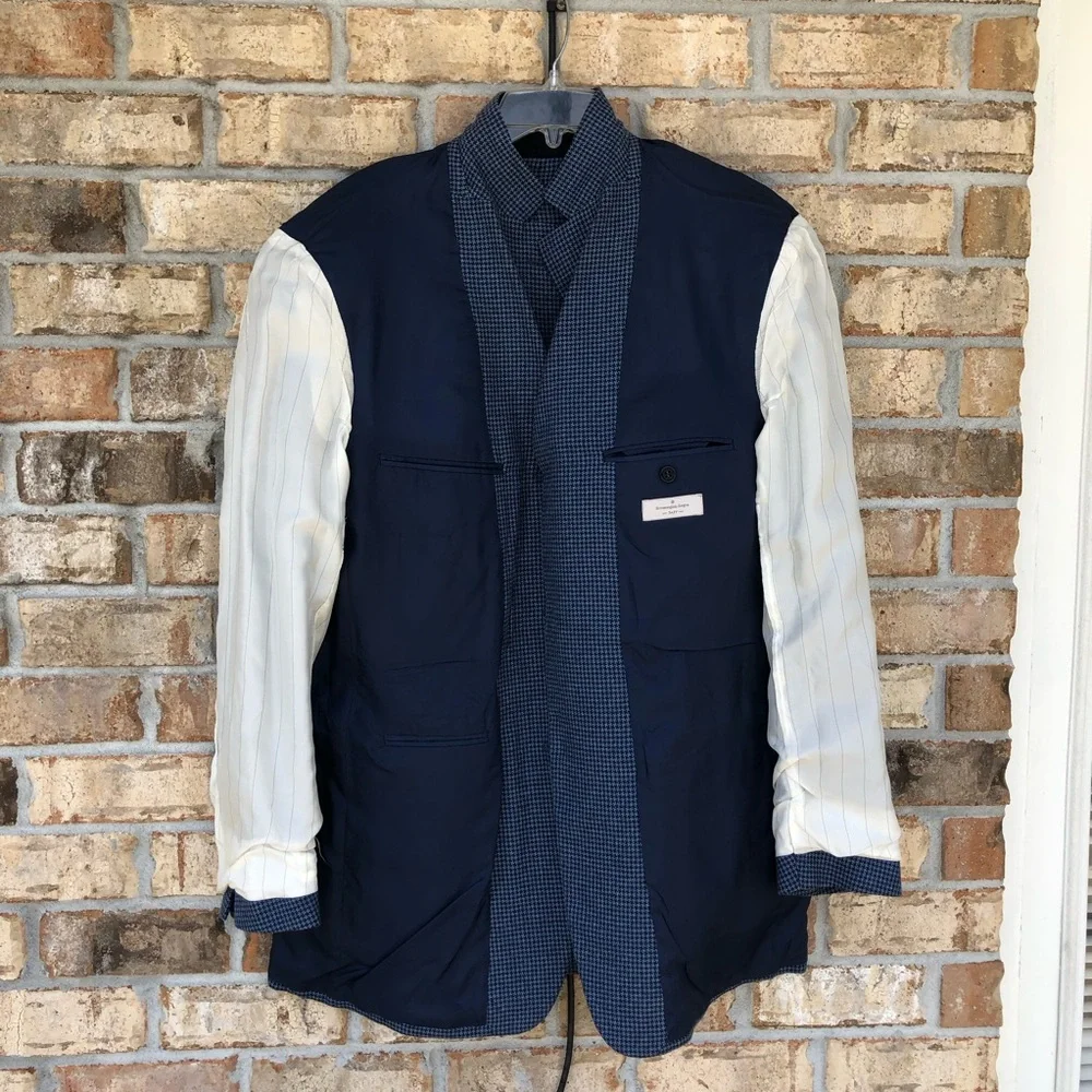Ermenegildo Zegna Soft Switzerland Tweed Silk Cotton Linen Blend Blue Jacket 52L