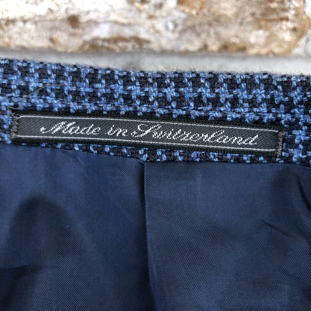 Ermenegildo Zegna Soft Switzerland Tweed Silk Cotton Linen Blend Blue Jacket 52L
