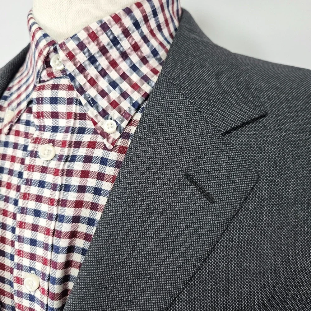 Land's End Men's Sport Coat Blazer Three Button Gray Birds Eye Wool Size 46R