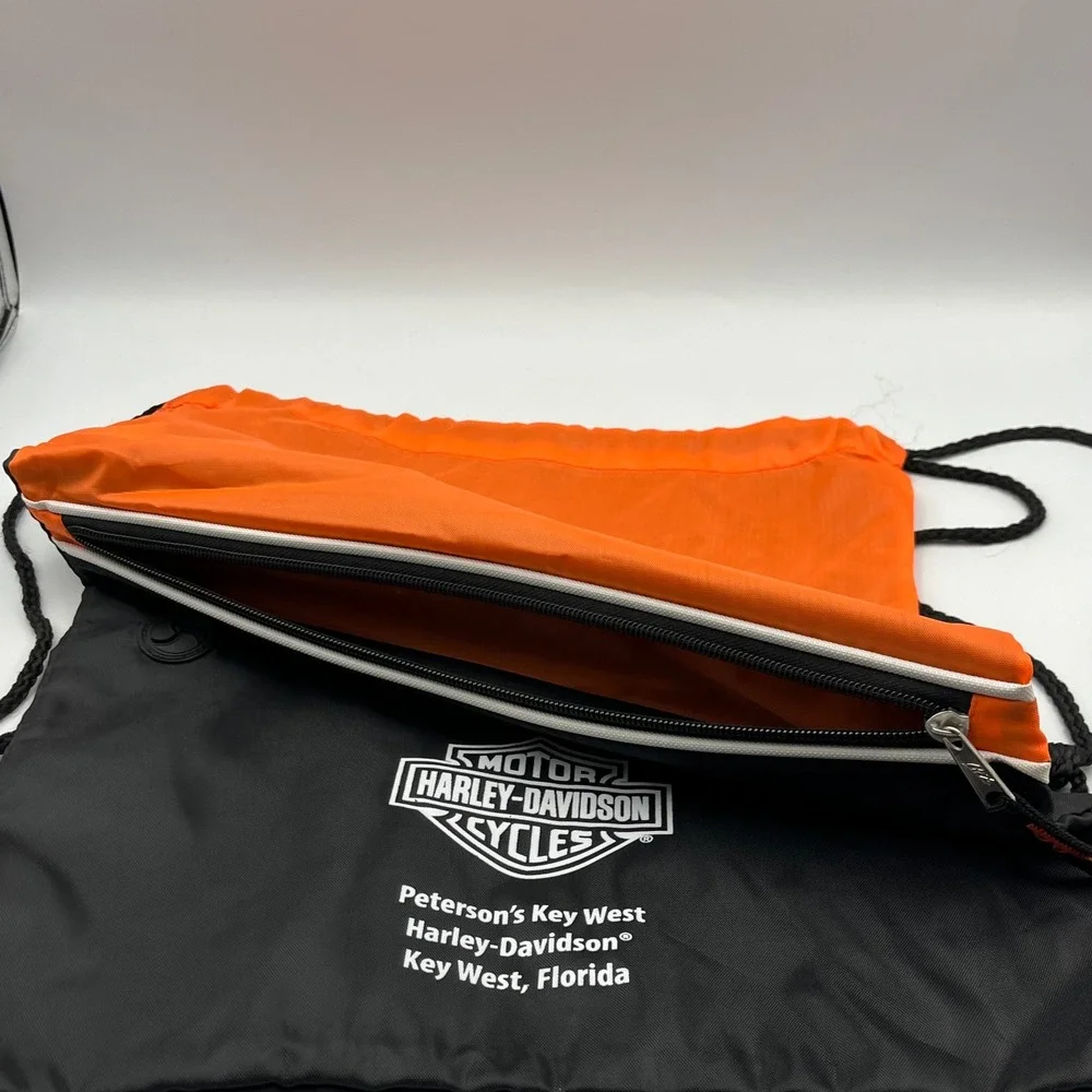 Harley-Davidson Key West Florida Drawstring Cinch Backpack Bag Orange Black Logo