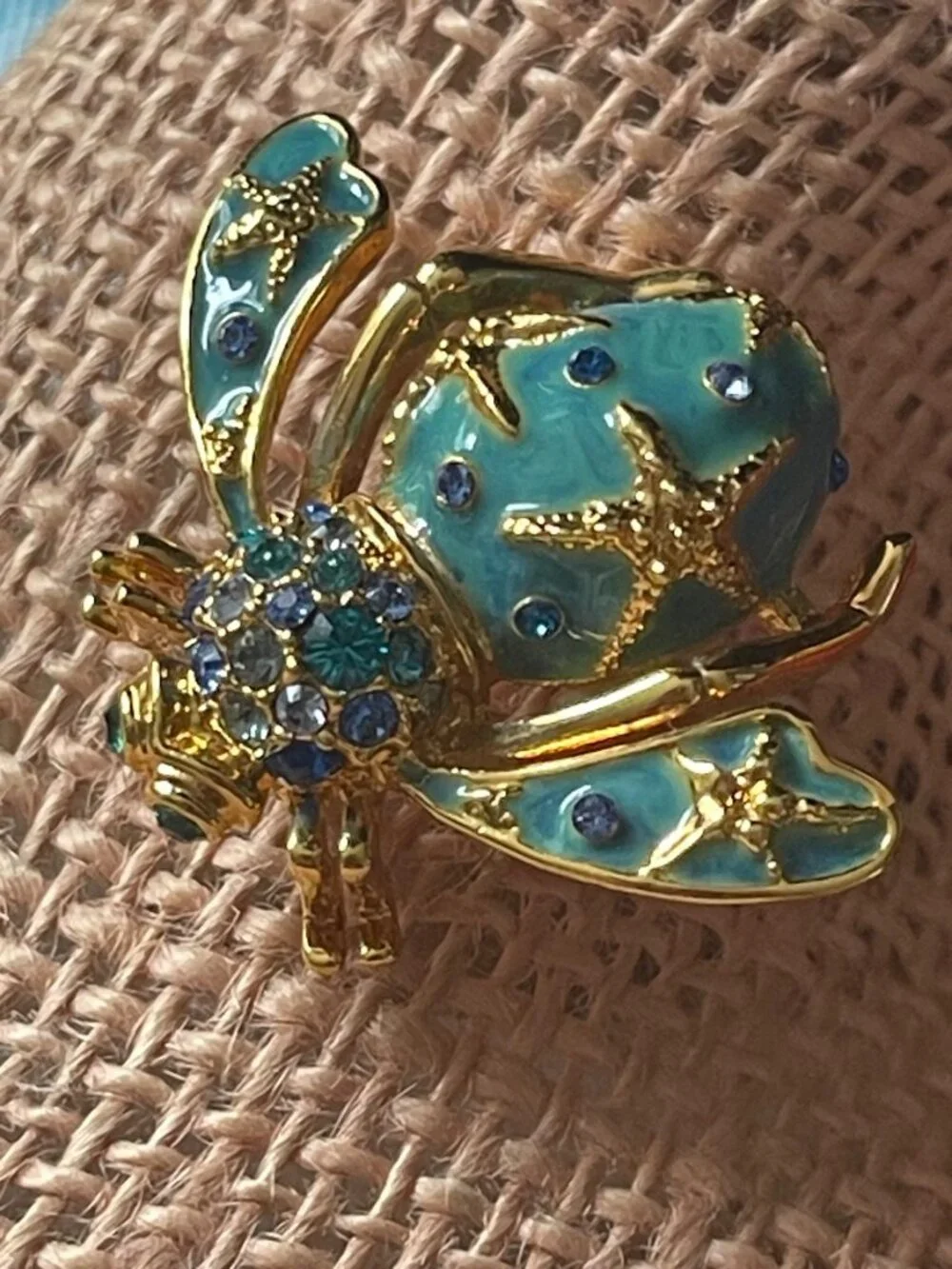 Joan Rivers Seaside Ocean Starfish Bumblebee Brooch Blue Enamel Gold-Tone Vtg