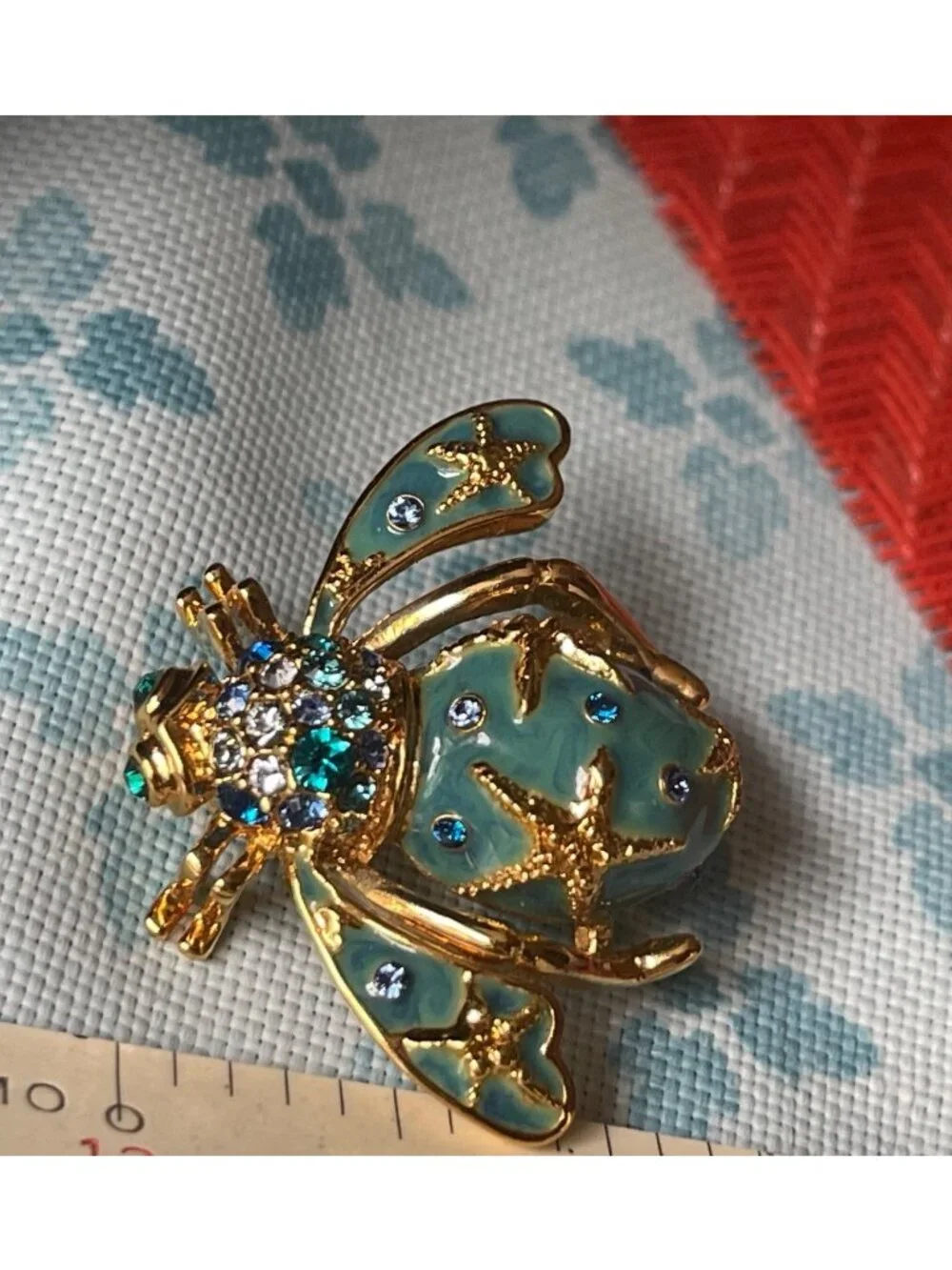 Joan Rivers Seaside Ocean Starfish Bumblebee Brooch Blue Enamel Gold-Tone Vtg