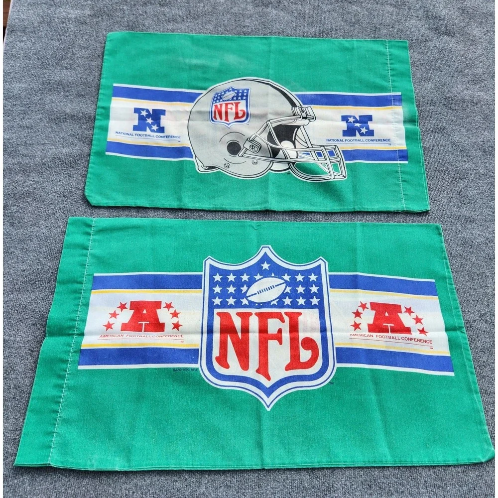 set of‎ 2 vintage NFL standard PILLOWCASE Green AFC/NFC 1993 helmet 18x30