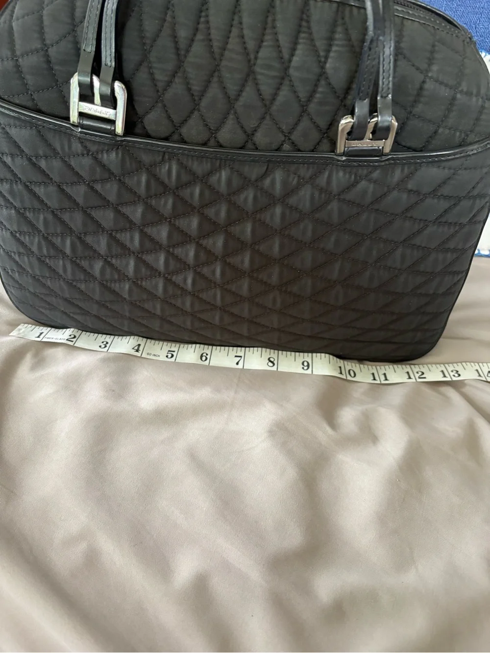 VINTAGE BALLY Black Quilted Nylon Satchel Top Handle Shoulder Bag Leather Trim