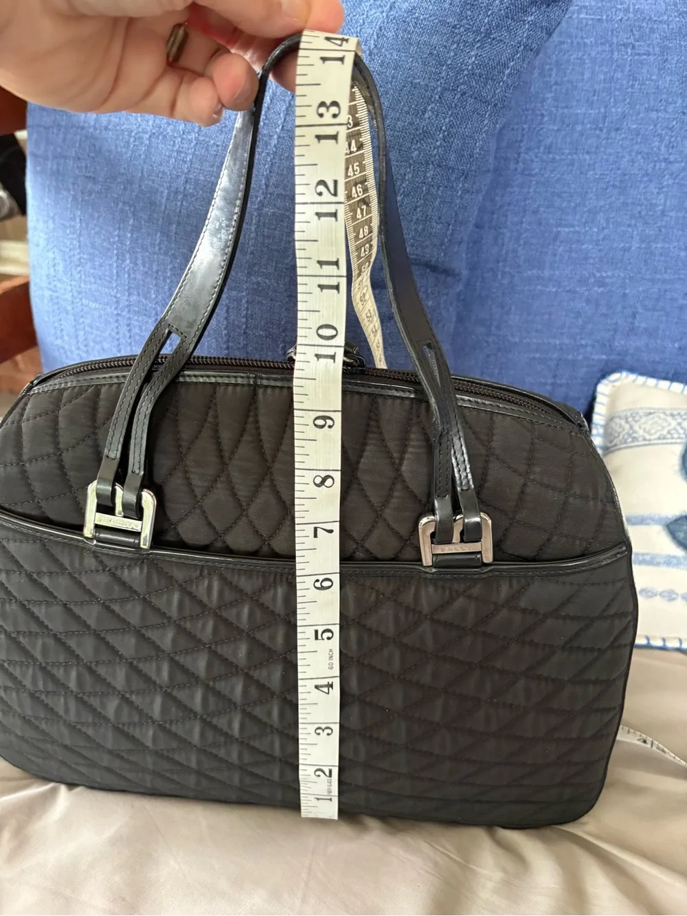 VINTAGE BALLY Black Quilted Nylon Satchel Top Handle Shoulder Bag Leather Trim