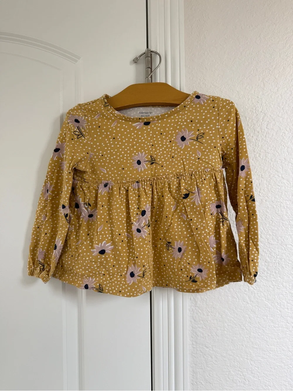 Carter's 4T Mustard Floral Long-Sleeve Peplum Top