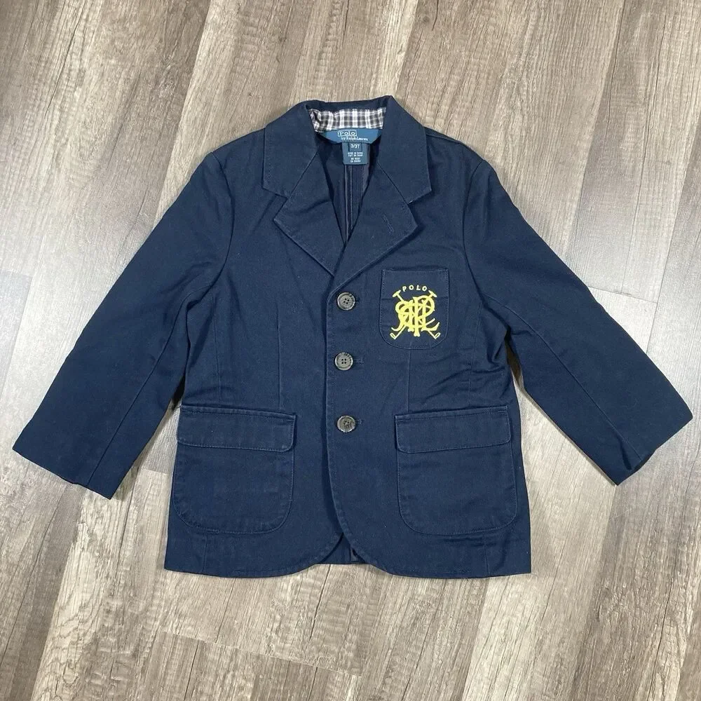 Ralph Lauren Polo Boy Blazer Jacket 3T Crest Navy Blue Preppy Academia Gentleman