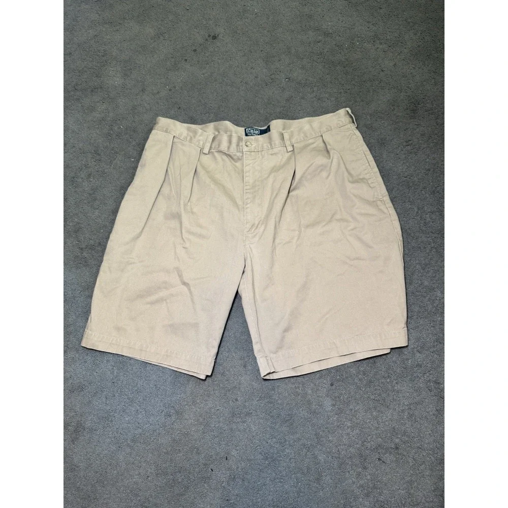 Polo Ralph Lauren Mens 40 Khaki Pleated Chino Shorts Classic Golf Casual