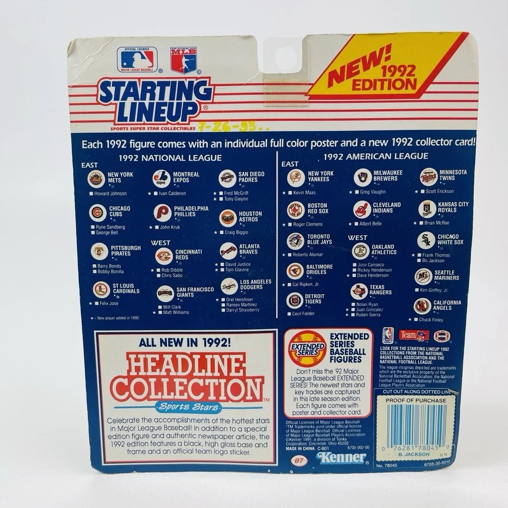 1991 Bo Jackson Chicago White Sox Starting Lineup MLB Action Figure Kenner