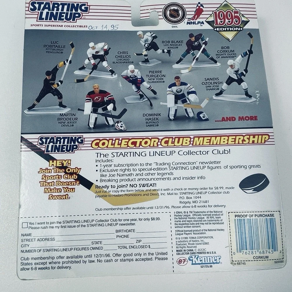 Starting Lineup 1995 NHL Hockey Bob Corkum Anaheim Mighty Ducks Action Figure