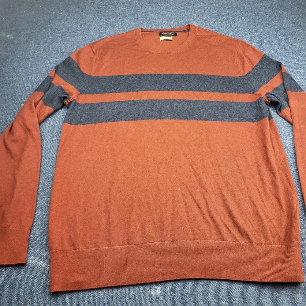Banana Republic Mens Luxury Blend Silk Cotton Cashmere Striped Sweater Rust L