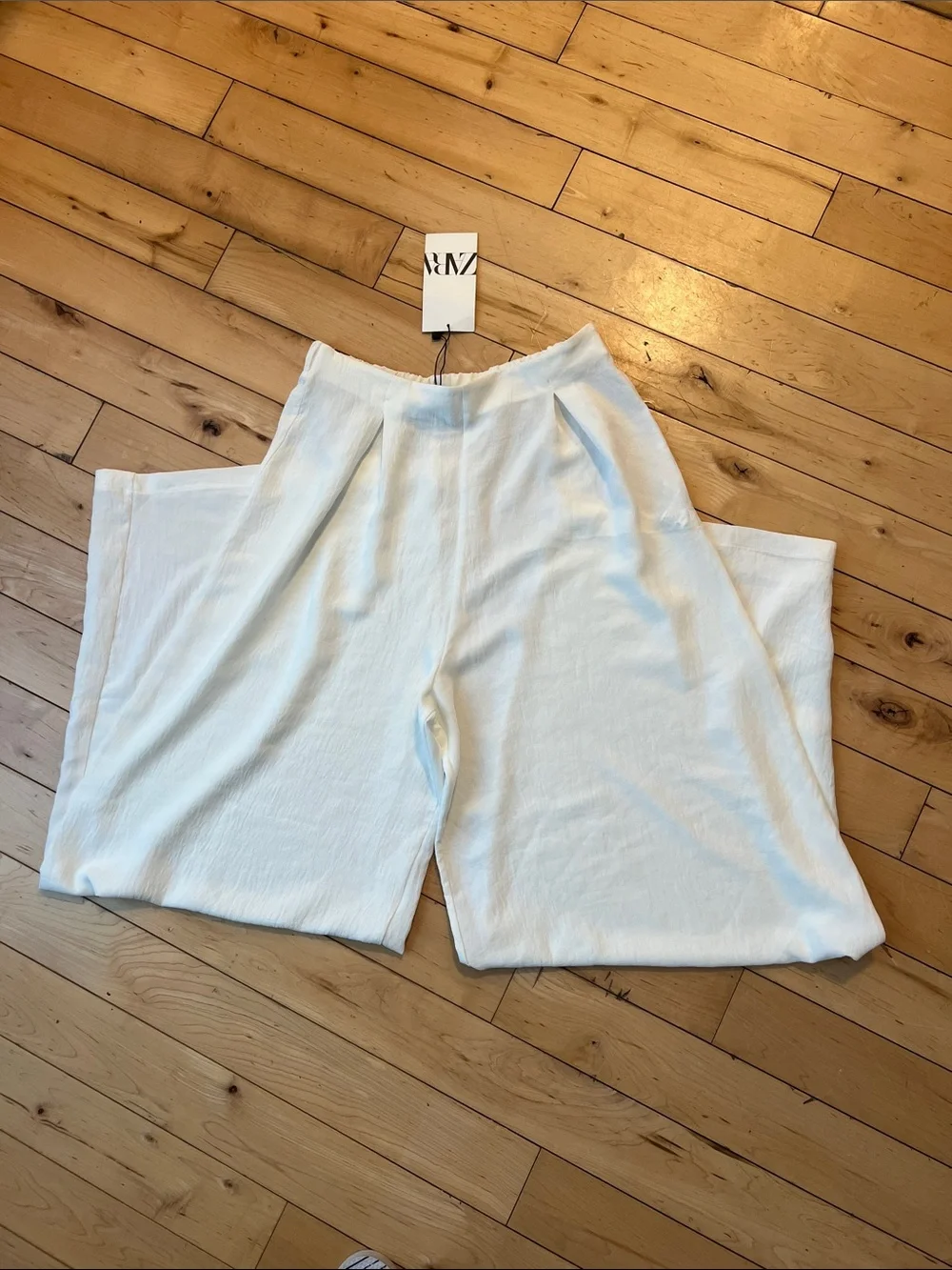 Zara Wide Leg Linen-Blend Pants in Cream