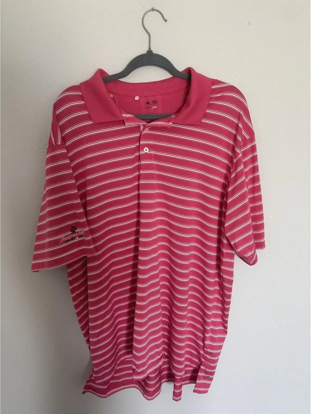 Adidas Climalite 2XL Pink Striped Polo Shirt BraeStorm Valley Resort & Spa