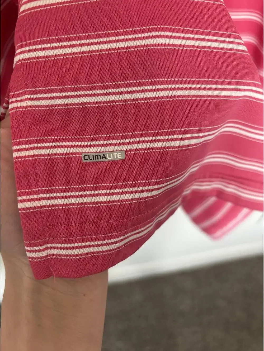 Adidas Climalite 2XL Pink Striped Polo Shirt BraeStorm Valley Resort & Spa