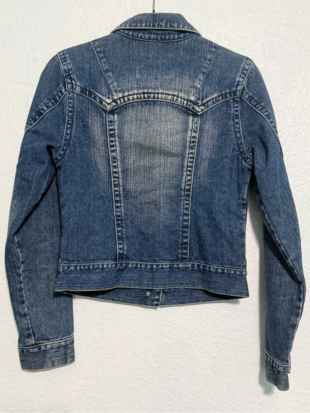 Tayssir Jeans Denim Jacket Women’s Size S Blue 100% Cotton Button Front Trucker