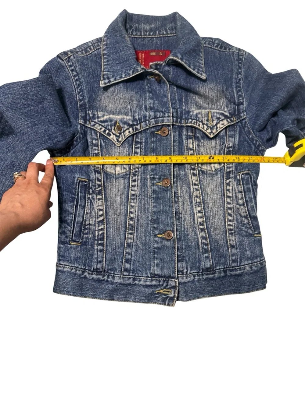 Tayssir Jeans Denim Jacket Women’s Size S Blue 100% Cotton Button Front Trucker