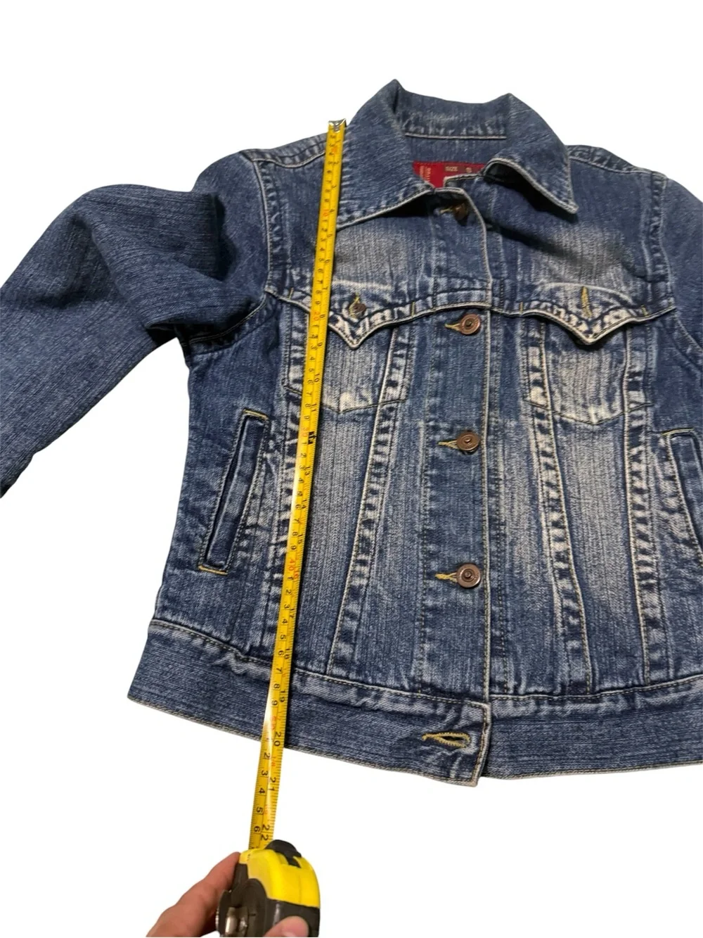 Tayssir Jeans Denim Jacket Women’s Size S Blue 100% Cotton Button Front Trucker