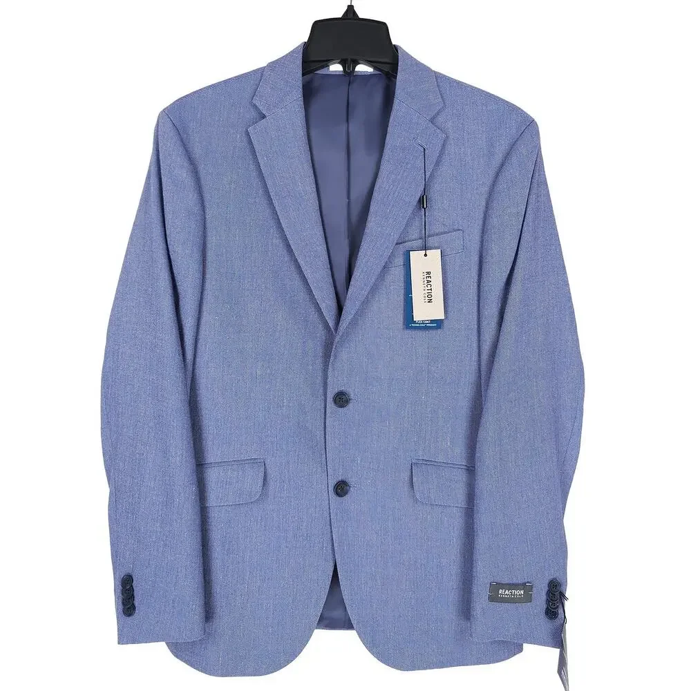 Kenneth Cole Reaction Mens Modern Fit Sport Coat 38R Light Blue Stretch Linen