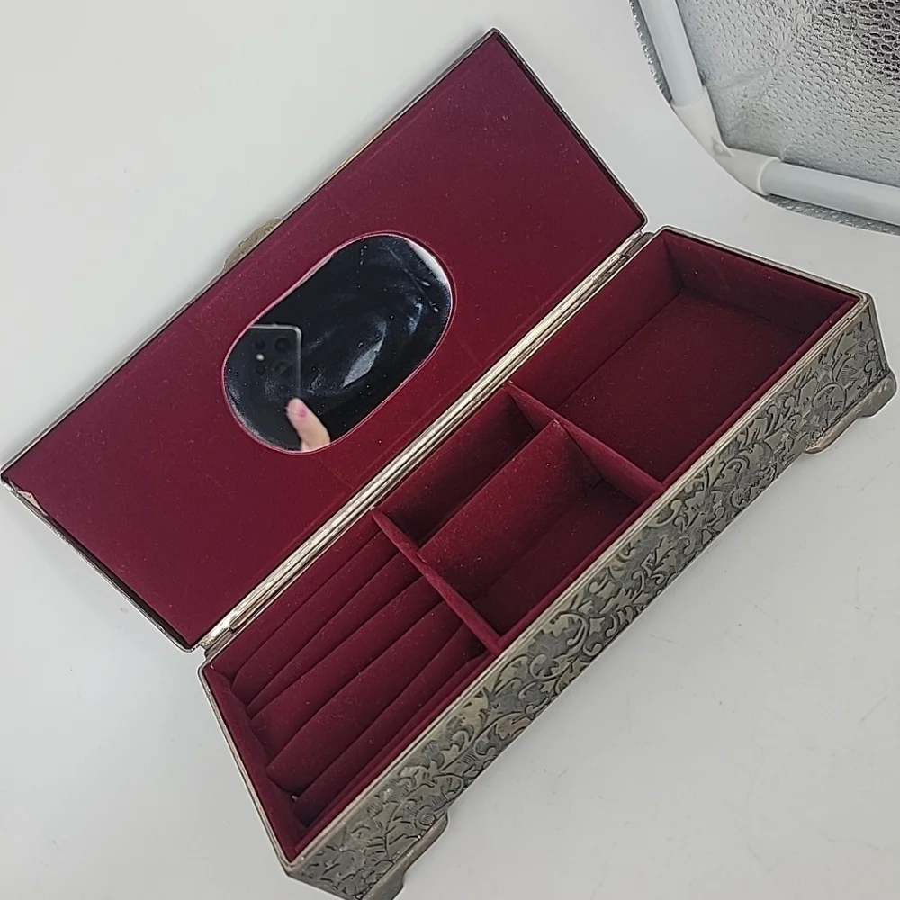 Vtg Godinger Silver Co Jewelry Box 1990's Rectangular Red‎ Velvet Lined Mirror