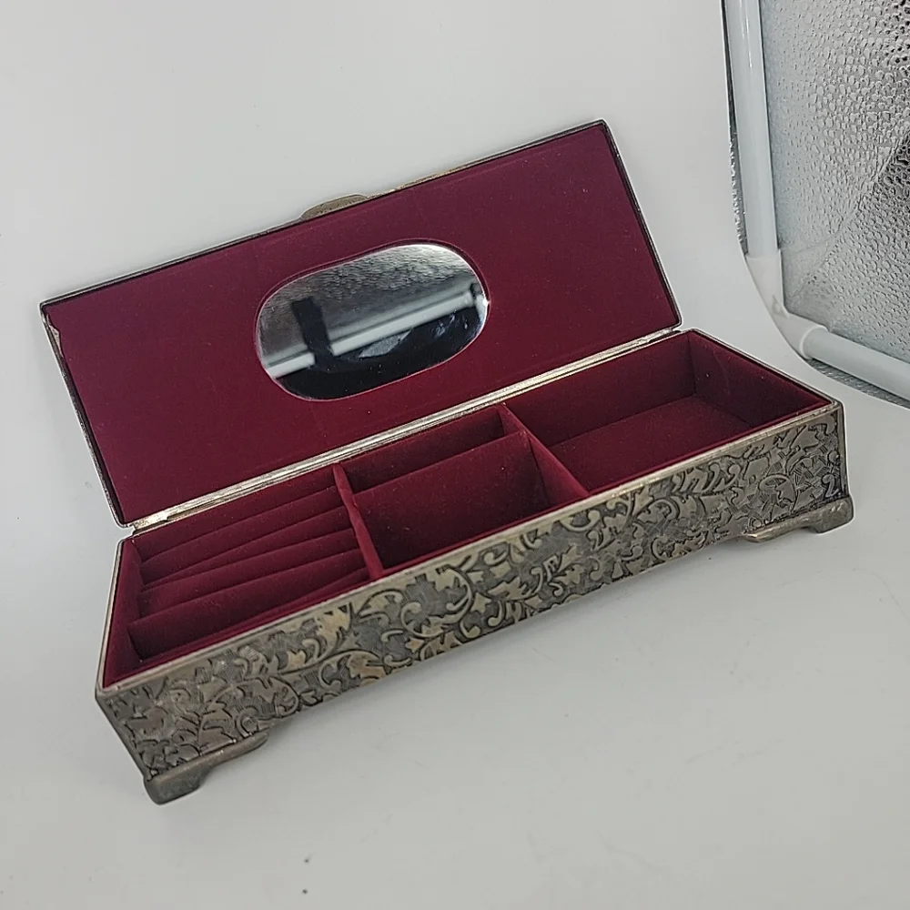 Vtg Godinger Silver Co Jewelry Box 1990's Rectangular Red‎ Velvet Lined Mirror