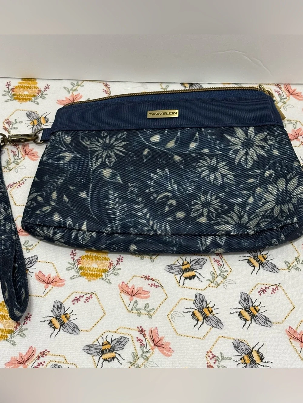 Travelon Navy Floral Wristlet Clutch