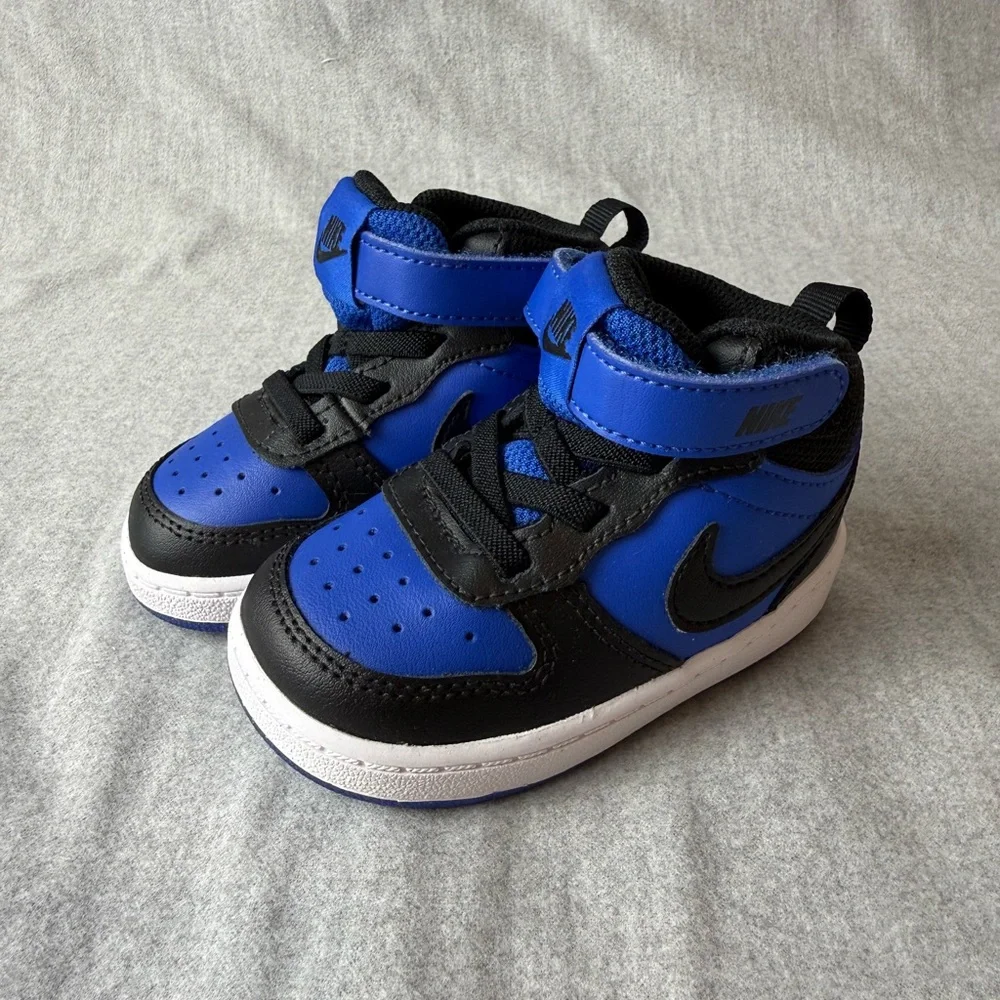 Nike Kids Court Borough‎ Mid 2 Game Royal Blue and Black High-Top Sneakers