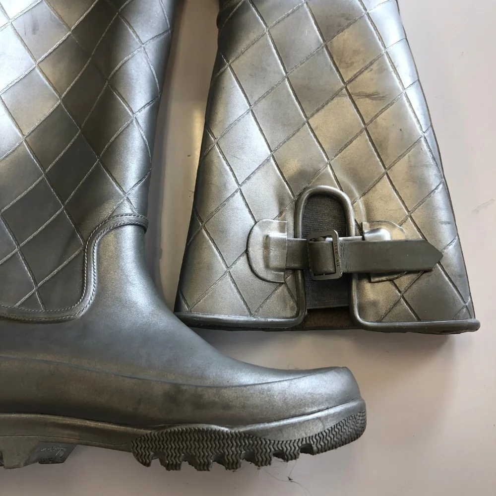 Sperry Pelican Tall Quilted Rain Boots Silver Metallic Size 6 Rainboots Wellies