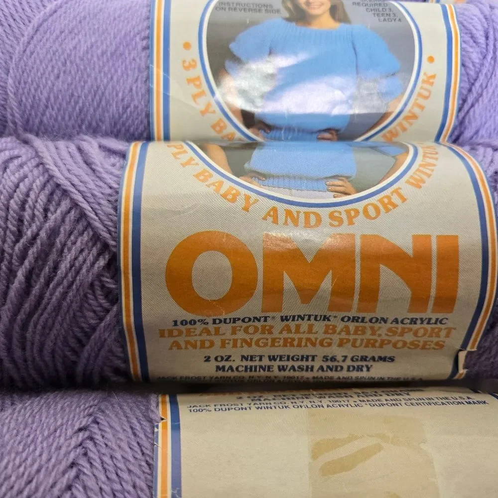 VINTAGE lilac purple Orlon acrylic Wintuk Omni 3 ply‎ baby and sport yarn lot 7