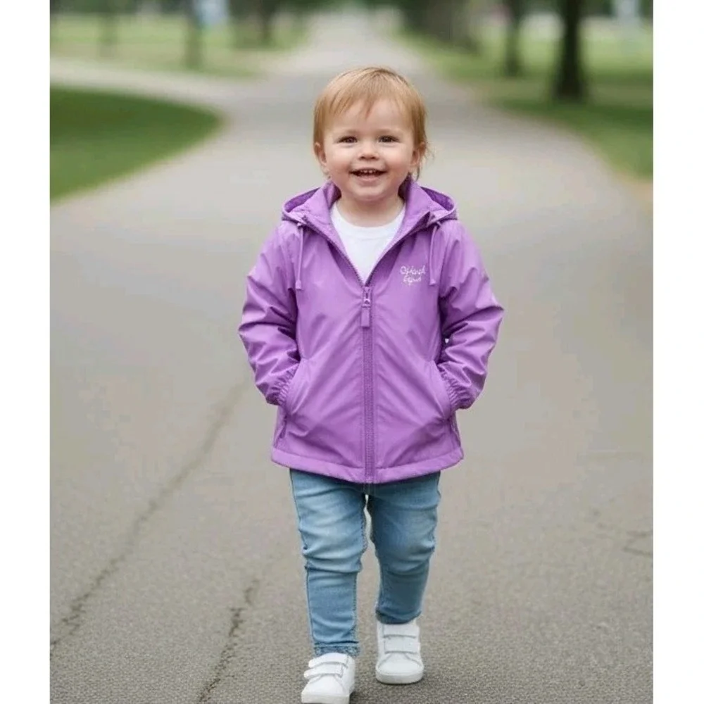 OshKosh B'gosh Girls 4T Purple Hooded Windbreaker Jacket Ruffle‎ Lightweight Zip
