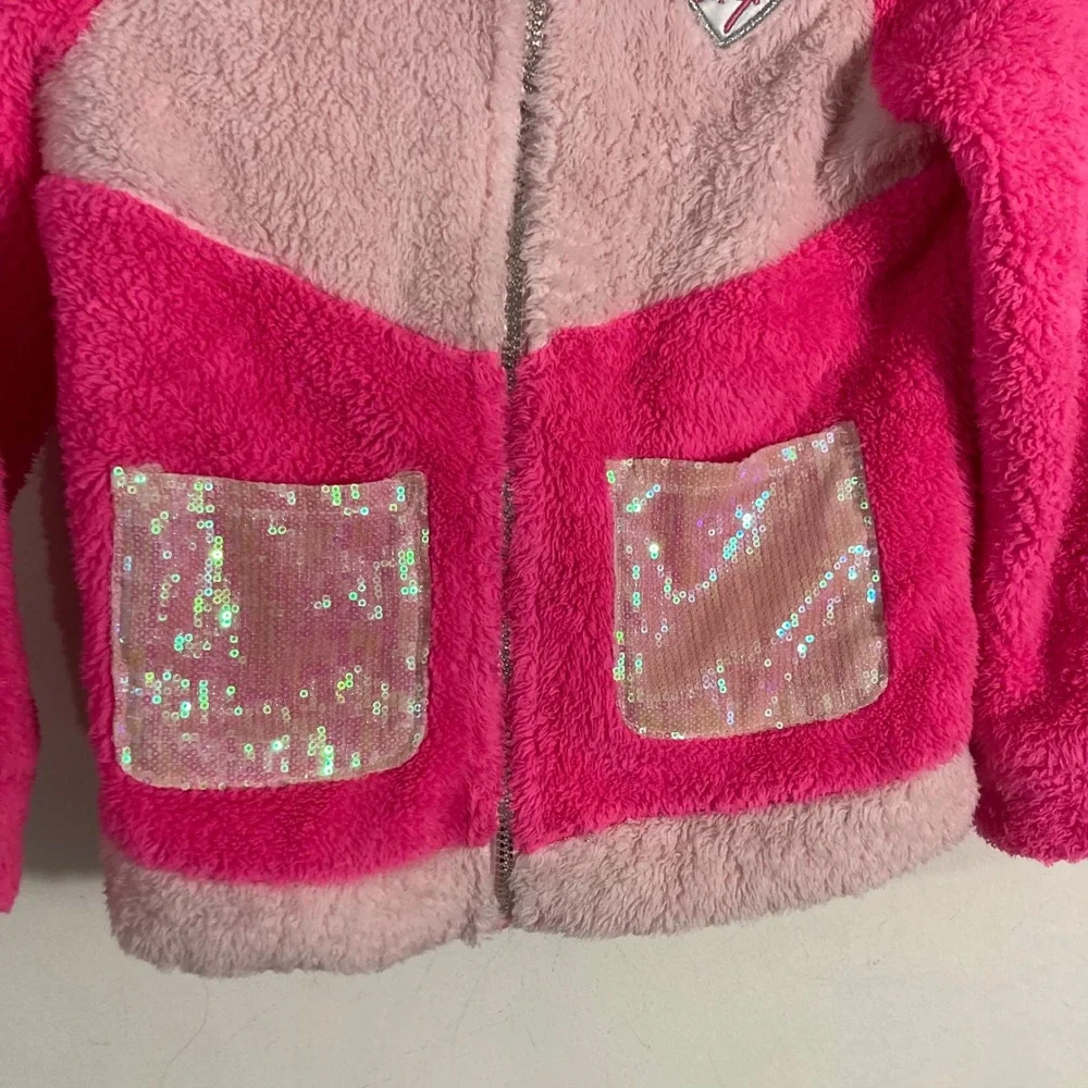Betsey Johnson Hoodie Kids 7/8 Pink ‎ Sherpa Sequin Colorblock ZIP UP