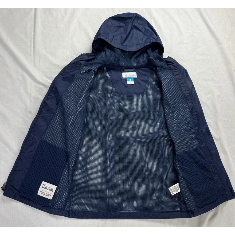 Columbia Kids Navy Blue Omni-Tech Waterproof Rain Jacket Hooded Large 14/16