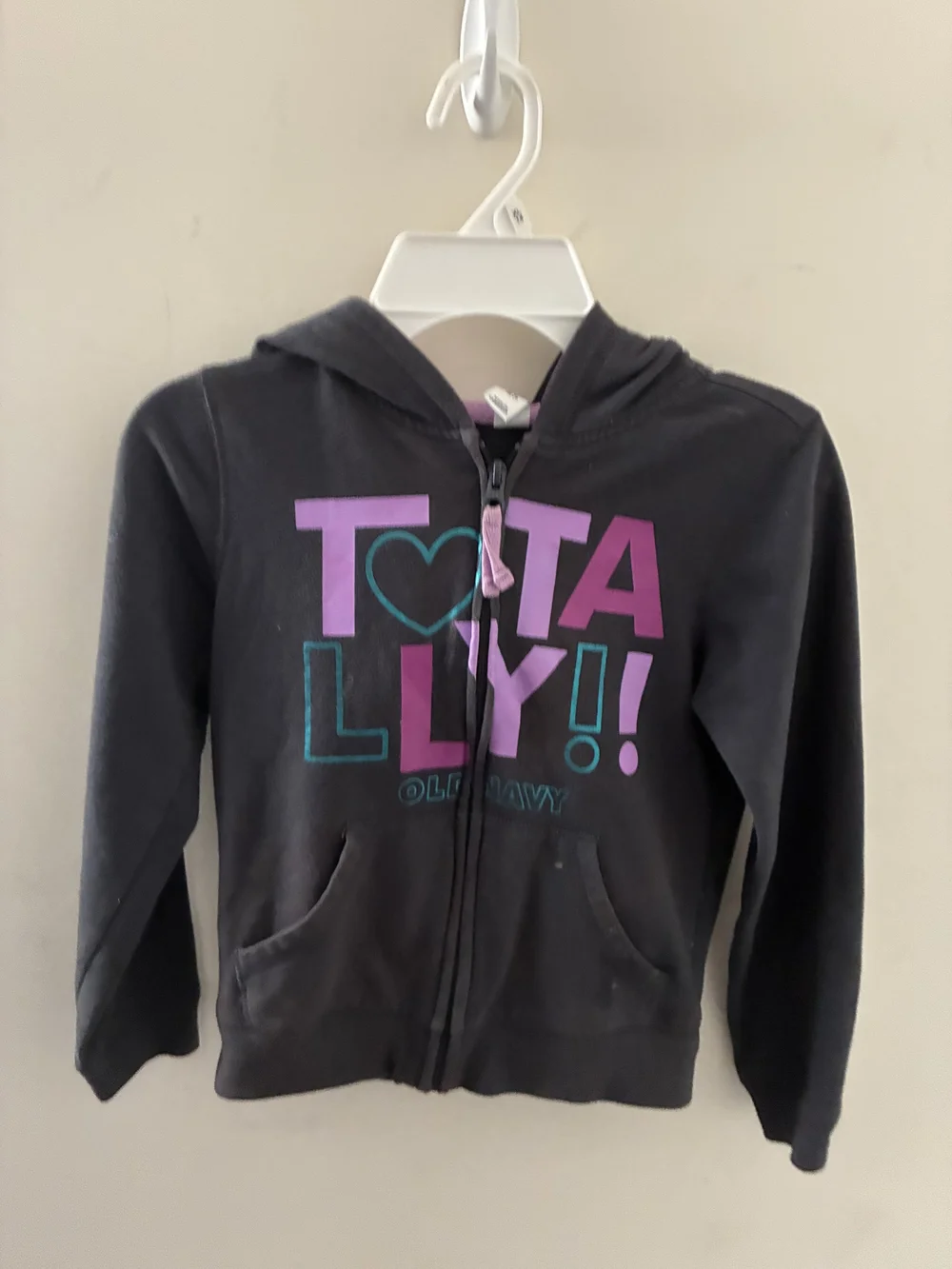 Old Navy Kids' Black Zip-Up Hoodie with Pink & Teal Graphic