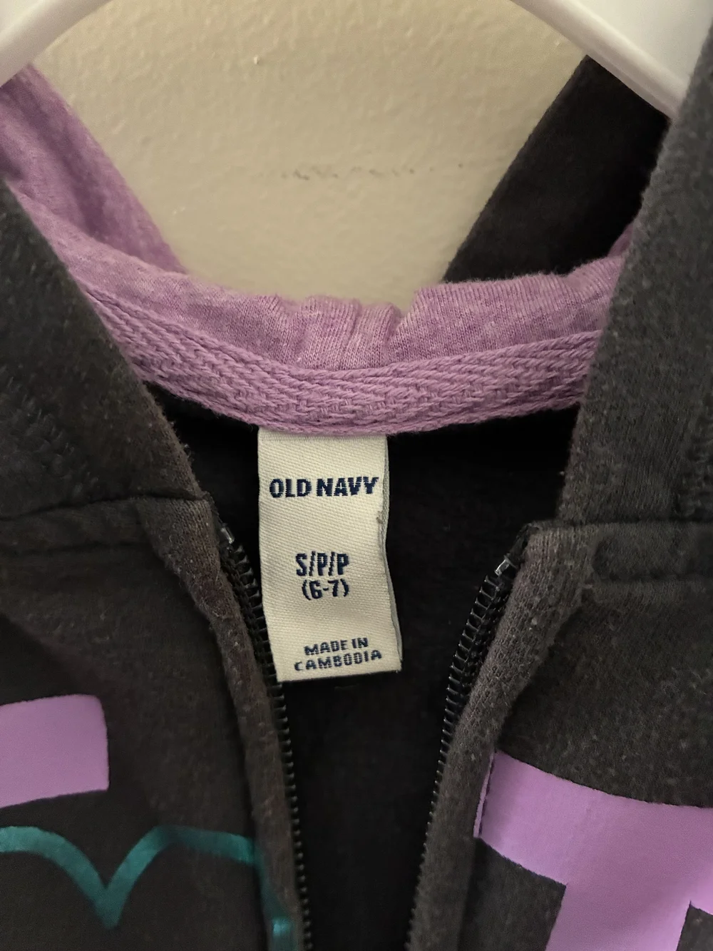Old Navy Kids' Black Zip-Up Hoodie with Pink & Teal Graphic