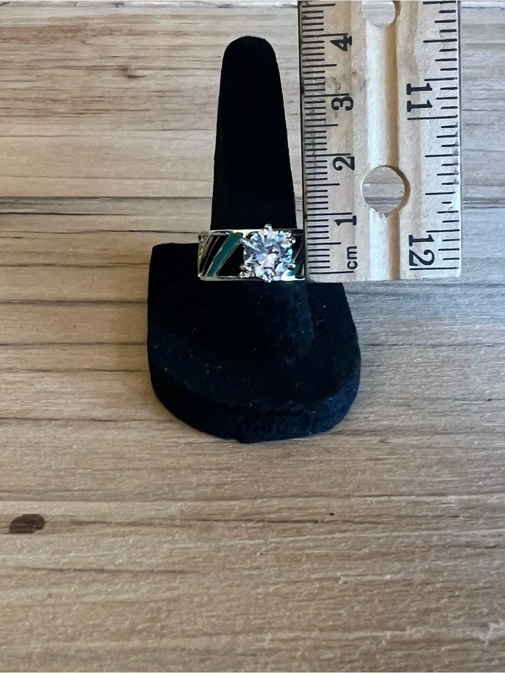 Turquoise Accent Ring with Clear Cubic Zirconia Center Stone-Silver Tone-Size 7
