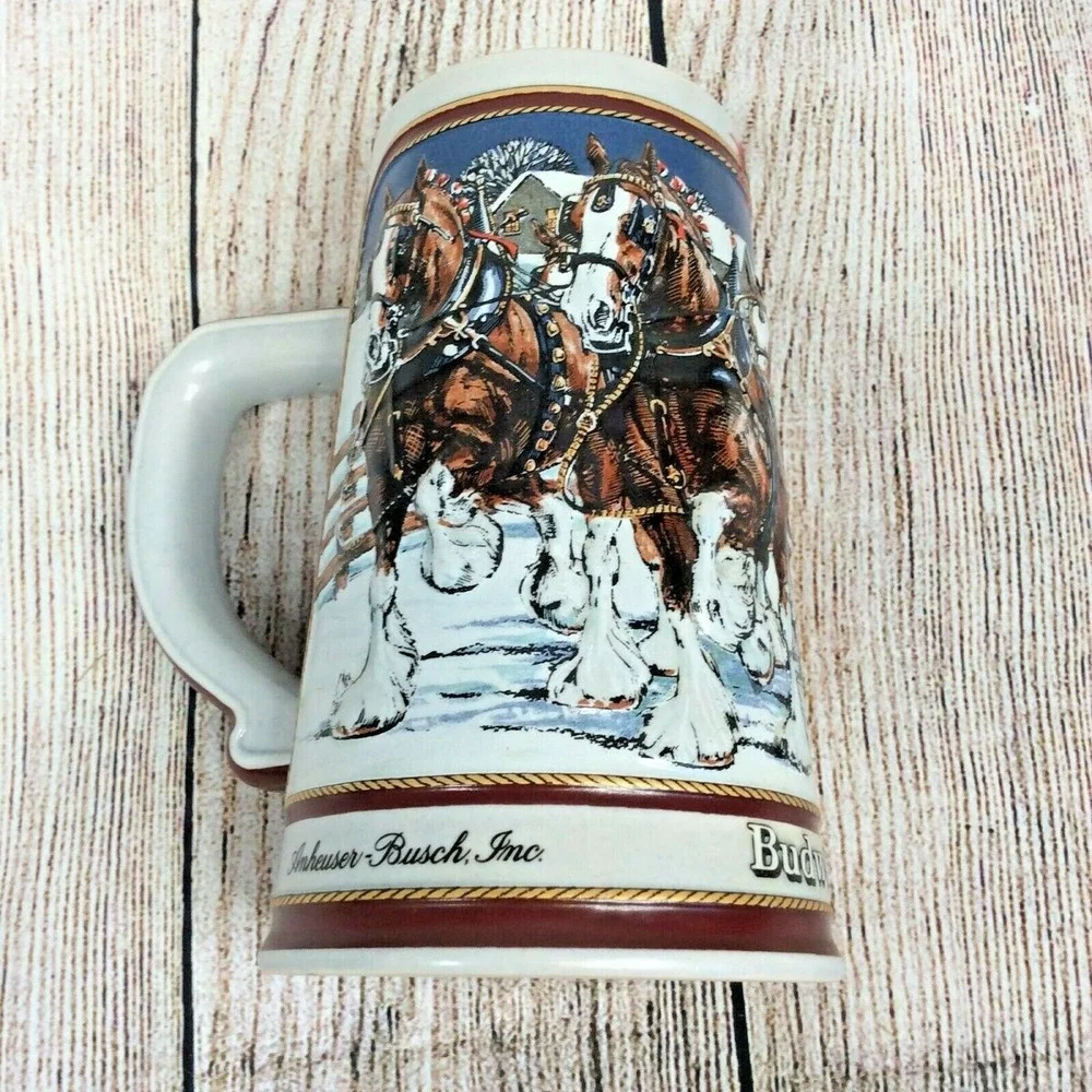 Vintage 1989 Budweiser Holiday Beer Stein Mug‎ Clydesdale Collectors Series