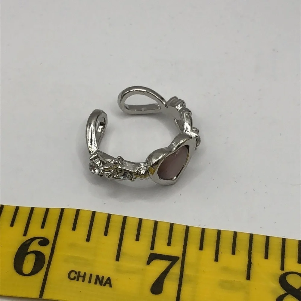 3/$25 Chunky Pink Heart Adjustable Ring Rhinestones Brutalist Whimsigoth