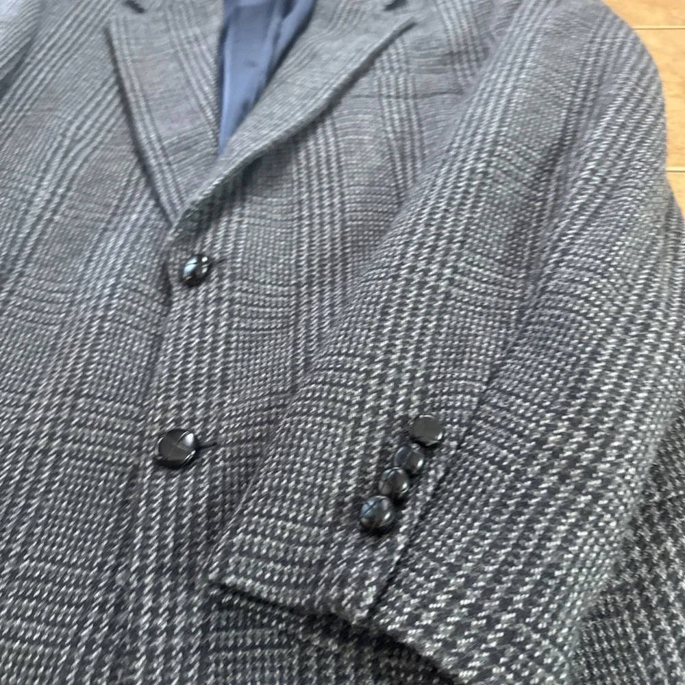 Savile Row Jacket Sz 40R Blue Houndstooth Plaid Wool Flannel Blazer Sport Coat