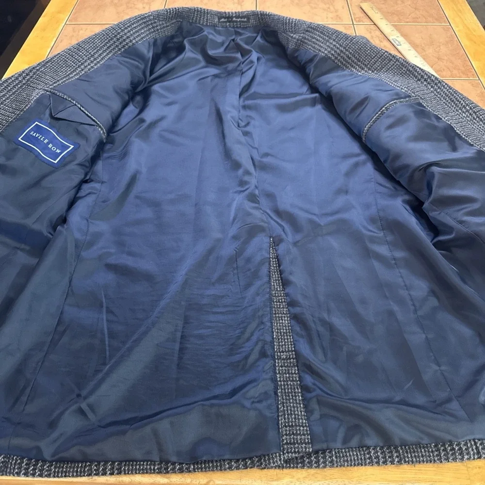 Savile Row Jacket Sz 40R Blue Houndstooth Plaid Wool Flannel Blazer Sport Coat
