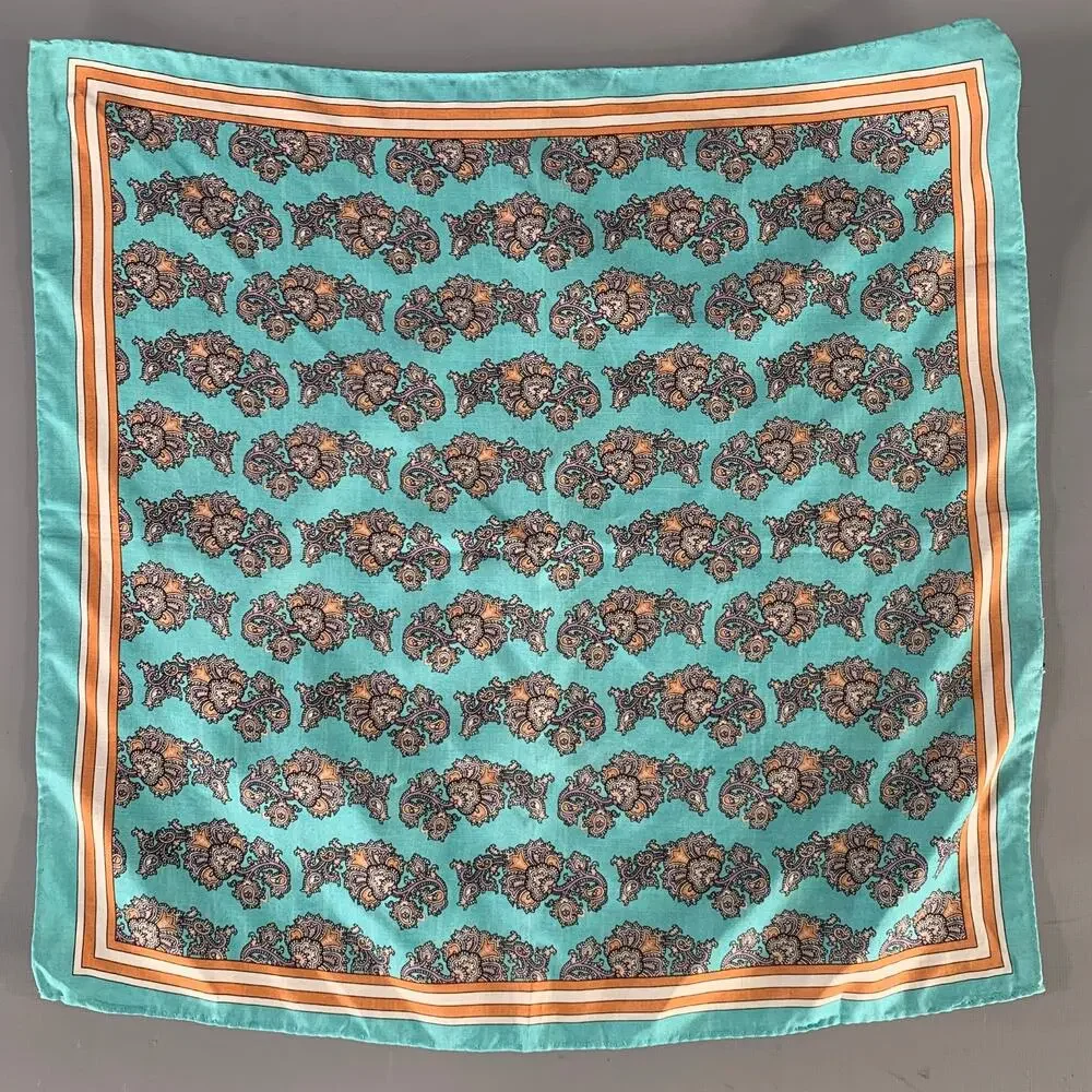 NO BRAND Teal Orange Paisley Silk Pocket Square
