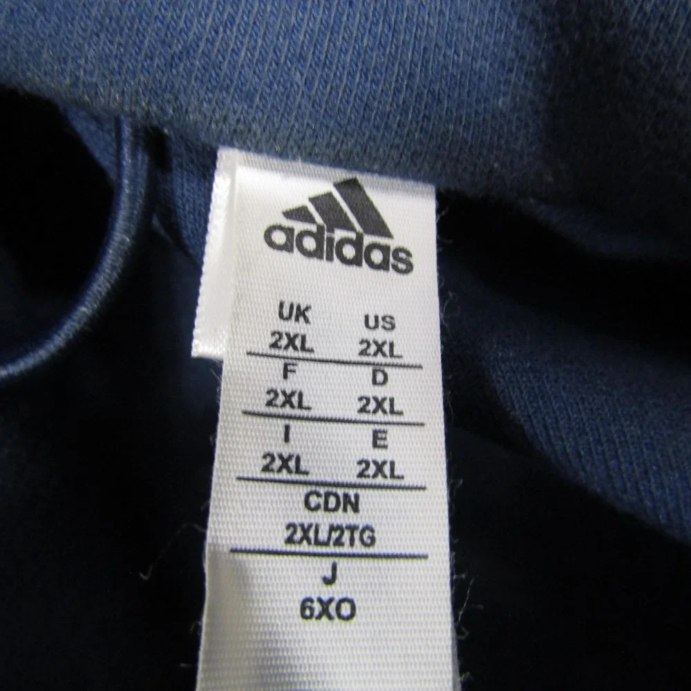 Adidas Jacket Mens 2XL Blue Hooded Full Zip Cotton Blend Knit Athletic Training