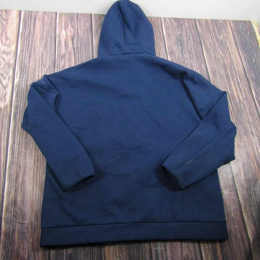 Adidas Jacket Mens 2XL Blue Hooded Full Zip Cotton Blend Knit Athletic Training